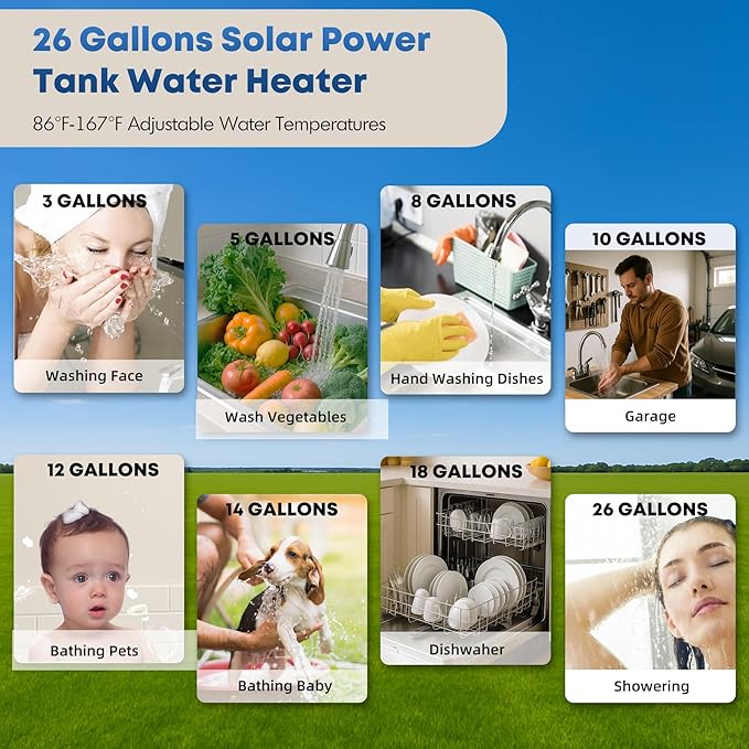 YALICE Water Heaters, Solar Power Water Heater Electric, 2200 Watts Hot Water Heater, 26 Gallons Electric Heater, without Solar Panel, YLS100GF