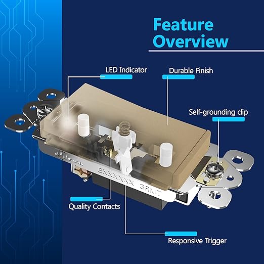 LIDER Minimalist Design Matte Finish Lighted Decorator Switch with Screwless Wall Plate, Frameless Paddle Light Switch with Locator Light, Single Pole, Grounding Screw, 15A 125V, UL Listed, Gold