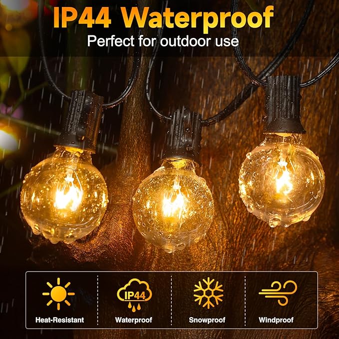 G40 Replacement Light Bulbs 120V 5W Clear Globe E12 Replacement Bulbs for Outdoor String Lights Dimmable Incadescent Bulbs for Indoor Outdoor Patio Decor,Pack of 25