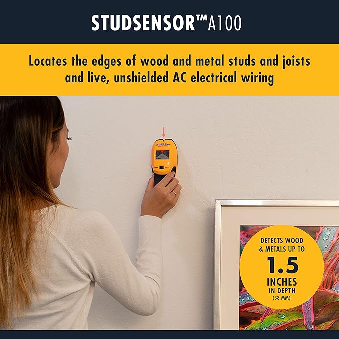 Zircon StudSensor A100 Wall Scanner and Center/Edge Locating Stud Finder with WireWarning Detection