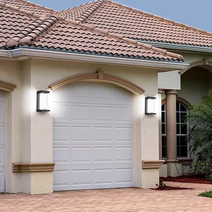 Juyace 18w Outdoor Porch Lights Exterior Lighting Fixtures Wall Mount Rectangular Modern Patio Sconces 1800Lm 6000k Aluminum Black IP65 for Garage House Front Door Entryway (2 Pack)