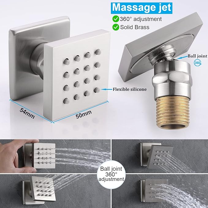 Enga Shower System with Body Jets 12 Inch Wall Mounted Rain Shower and Handheld Sprays Brass Full Body Massage Spa Jets Contain Rough-in Shower Valve, Brushed Nickel
