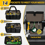 Tool Bag, Portable Tool Box Organizer Adjustable Shoulder Strap, Carry Tool Tote Heavy Duty Tool Storage Bag With Wide Mouth,Tool Bags for Men Mechanic EngineerGift - L, Coffee & Black