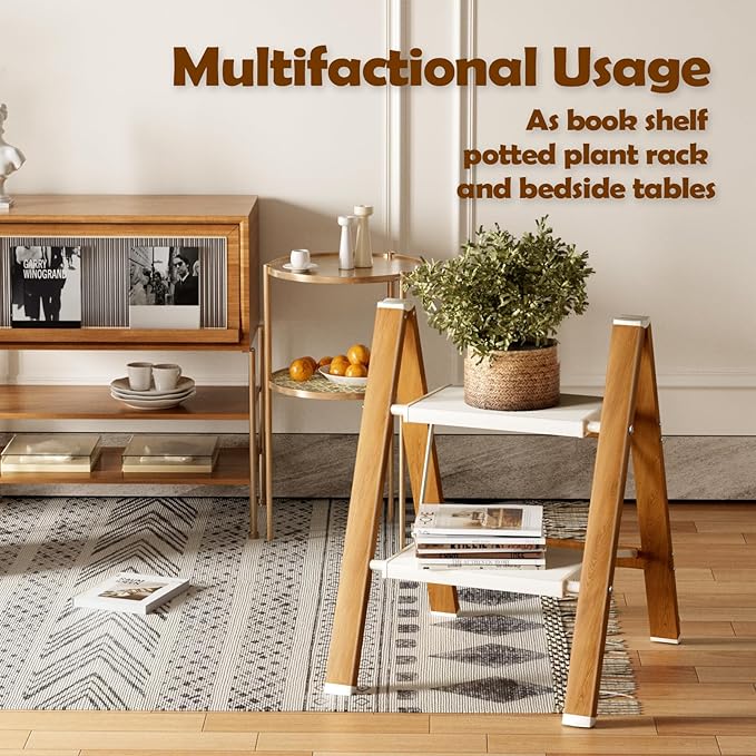 Taranta 2 Step Ladder,Aluminum Lightweight Folding 2 Step Stool with Anti-Slip Wide Pedal, 330lbs Capacity Step Ladder for Household,Kitchen,Office - White Woodgrain