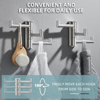 Angle Simple Swivel Towel Hooks, SUS 304 Stainless Steel Foldable Robe Hand Towel Holder for Bathroom Kitchen Wall, Brushed Nickel, 2 Pack