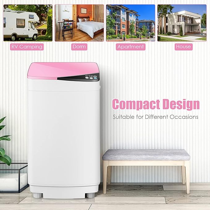 Casart Washing Machine Portable Washer W/ 7.7 Lbs Weight Capacity Washer and Dryer Full Automatic Washing Machine (Pink&White)