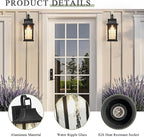 2-Pack Porch Light Fixture，Matte Black Outdoor Wall Sconce Light - 13" Rustproof Aluminum Exterior Lighting with Water Pattern Glass for Patio Yard House Hallway Doorway Garage