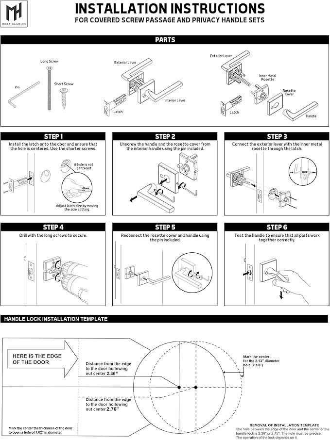Mega Handles Ronn Privacy Lever & Lock Door Handle Set for Hallway, Closet and Bathroom, Keyless Lock, Heavy Duty Door Levers, Fits All Standard Door Sizes, Screws Included - Matte Black (1 Pack)