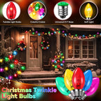 25 Pack Twinkle Christmas Replacement Bulbs, 7W Random Blinking Light Bulbs for Christmas String Light, Nightlights(Colorful,C9,E17 Intermediate Base)