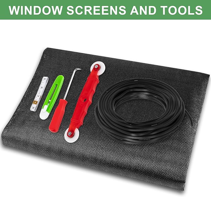 48"X236" Window Screen Replacement Kit, 6 in 1 Window Screen Door Repair Kit, Replacement Window Screens, Fiberglass Patio Screen Mesh for Porch Sliding Door, Rolling Tool Hook Spline Cutter Ruler