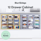 Blue Ginkgo Large 12-Drawer Cabinet – Stackable Clear Organizer for Hardware, Beads, Plastic Bricks, Office, and Craft Storage (Made in Korea, Yellow)