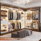 Closet System with Drawer - Reversible 5FT Wood Closet Organizer System with 2 Hanging Rods and Adjustable Shelf, Walk In Closet Organizers with Shoe Rack, Built-In Garment Rack Clothes Rack, White