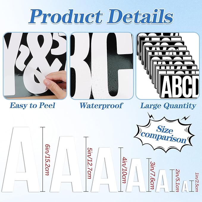 220 PCS Letter Stickers Big Font Mailbox Numbers and Letters Self Adhesive Vinyl Waterproof Alphabet Number Stickers for Bulletin Board Mailbox House Address,Cars,Poster,Business Decor(6 Inch,White)