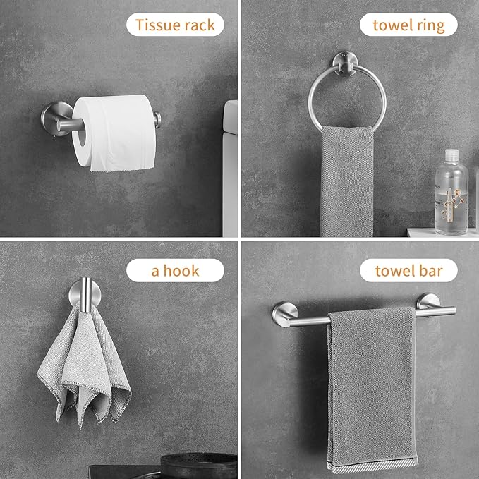 Bathroom Hardware Set 10 Pieces, Stainless Steel Towel Bar Set Includes 16 inch Towel Bar, Towel Hook, Towel Ring Toilet Paper Holder