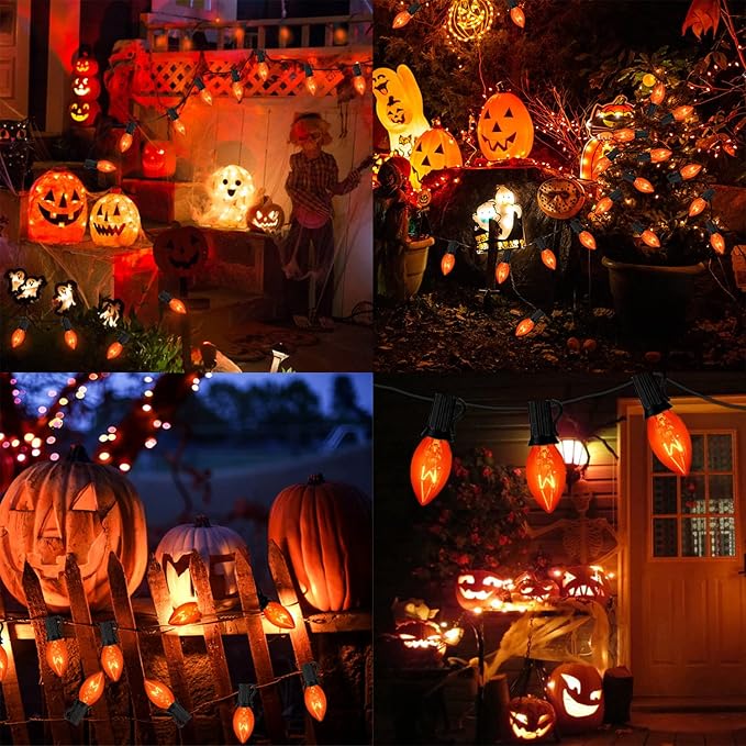 25 Pack Christmas String Light Bulbs, C7 Clear Orange Light Replacement Bulbs for Christmas Lights Indoor, Orange Light Bulb fits E12 Base, 5W Incandescent Bulbs for Christmas Decorations Outdoor