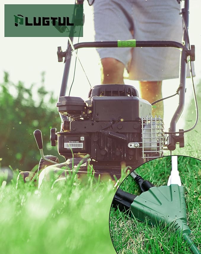 PLUGTUL 50FT Outdoor Extension Cord with Multiple Outlets, 14 Gauge, 3-Outlet, SJTW, 15A 14AWG 1875W SJTW, ETL Listed - Great for Christmas Decoration Lights, Green