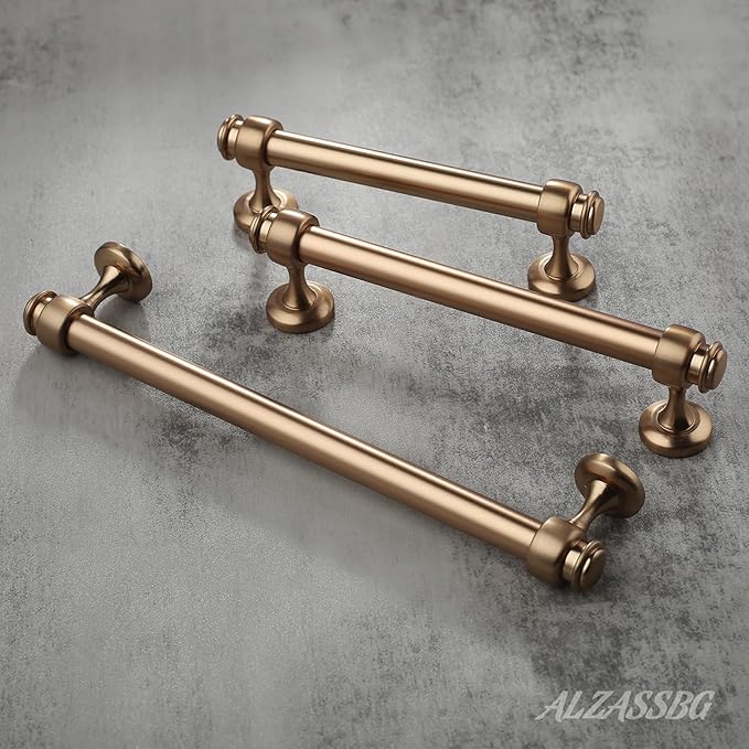 Alzassbg 5 Pack Champagne Bronze Cabinet Pulls, 10 Inch(254mm) Hole Centers Cabinet Handles Kitchen Hardware Straight Bar for Cabinets and Drawer AL3082BRG