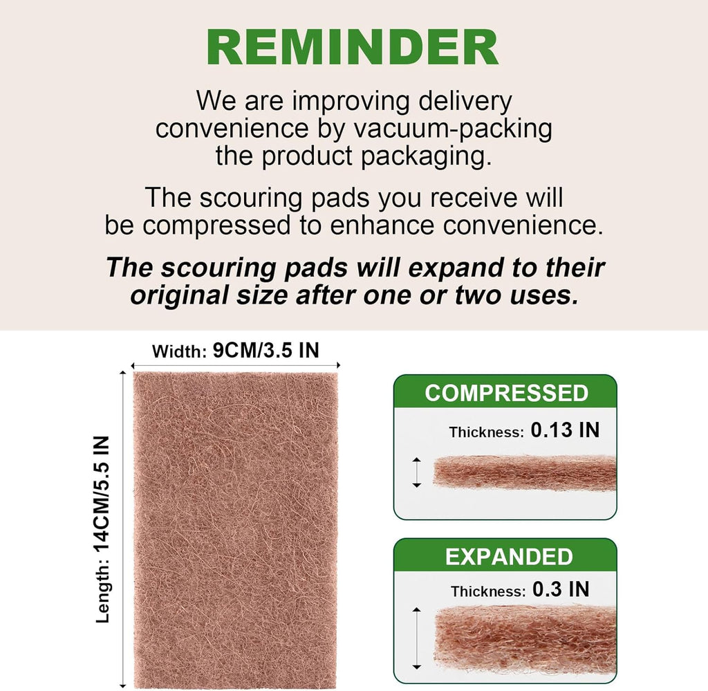 AIDEA Non-Scratch Natural Scouring Pads, Dish Scrubber Pads for Household and Kitchen, Cellulose Multipurpose Scour Pads for Cleaning -Natural Sisal Fibers, 24 Pack, 5.5in*3.5in