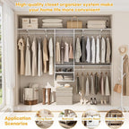 Cyclysio 96 Inch Closet Organizers and Storage, 8 FT Hanging Closet Organizer with 4 Adjustable Rods, Wardrobe Organizers with 3 Shelving Towers for 4-8FT Spaces(Cut-to-Fit), White