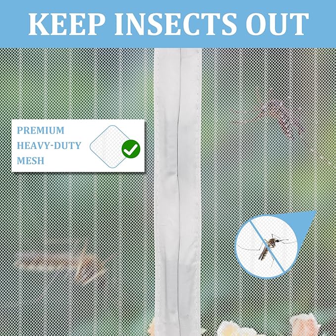 Magnetic Screen Door - Self Sealing, Heavy Duty, Hands Free Mesh Partition Keeps Bugs Out Let Breeze in- Pet and Kid Friendly - Keep Open Feature (White, Fit Door Size 36 x 80 Inch)