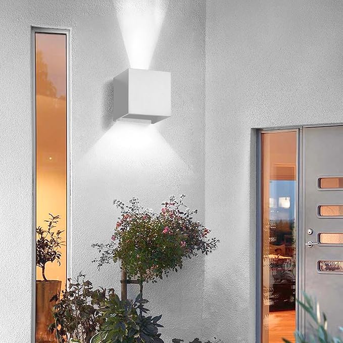 4 PCS LED 12W Outdoor Wall Lights Sconces Exterior/Interior Up and Down Lights IP65 Waterproof Modern Outdoor Lighting Fixtures Square Aluminum Exterior Wall Mount Light White 6500K Cold Lights