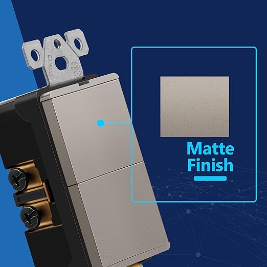 LIDER Minimalist Design Matte Finish Lighted Double Switch with Screwless Wall Plate, Combination Frameless Decorator Switch with Locator Light Ground Terminal Single Pole, 15A 120V, UL Listed, Nickel