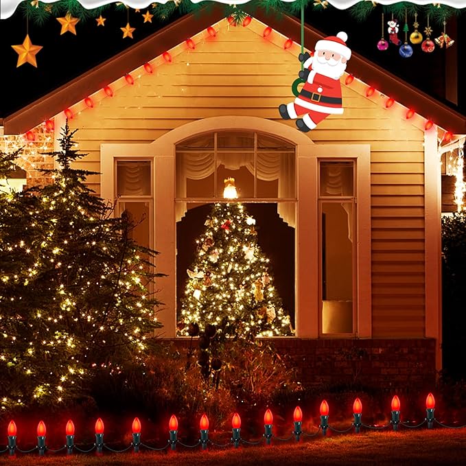 25 Pack Red Christmas Light Bulbs,C9 Glass Incandescent Red Replacement Bulbs for Night Light,C9/E17 Candelabra Base 7 Watt Great for Outdoor Indoor Holiday Christmas Valentine String Lights