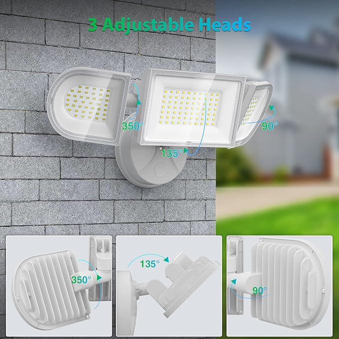 iMaihom 140W Flood Lights Outdoor, 14000LM Ultra Bright LED Flood Light Outdoor, 3 Adjustable Heads Security Lights, IP65 Waterproof Outside Flood Light, 6500K Floodlight for Yard Garage Court (White)