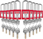 Red Lockout Locks Set - 10pcs, 2 Keys Per Lock, OSHA Compliant, Safety Padlocks for Electrical LOTO Kits