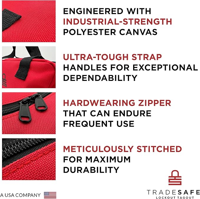 TRADESAFE Lockout Tagout Bag for Loto Devices - Polyester Canvas Lock Out Tag Out Kit, Heavy Duty Lockout Bag with Handles, 9-3/8 x 5-1/2 x 4-5/16 inches