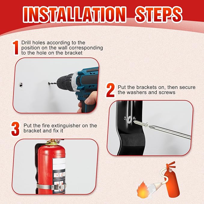 Therwen 5 Pack Fire Extinguisher Bracket 5 lb Wall Mount Stainless Steel Fire Extinguisher Holder for Home Truck Vehicle, Black