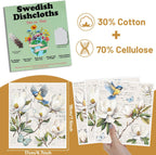 Floral and Birds Swedish Dishcloths for Kitchen, 6 Pack Vintage Flower Reusable Paper Hand Dishing Towels Housewarming Gifts, Absorbent Dish Rags Decoration for Home Cooking Cleaning