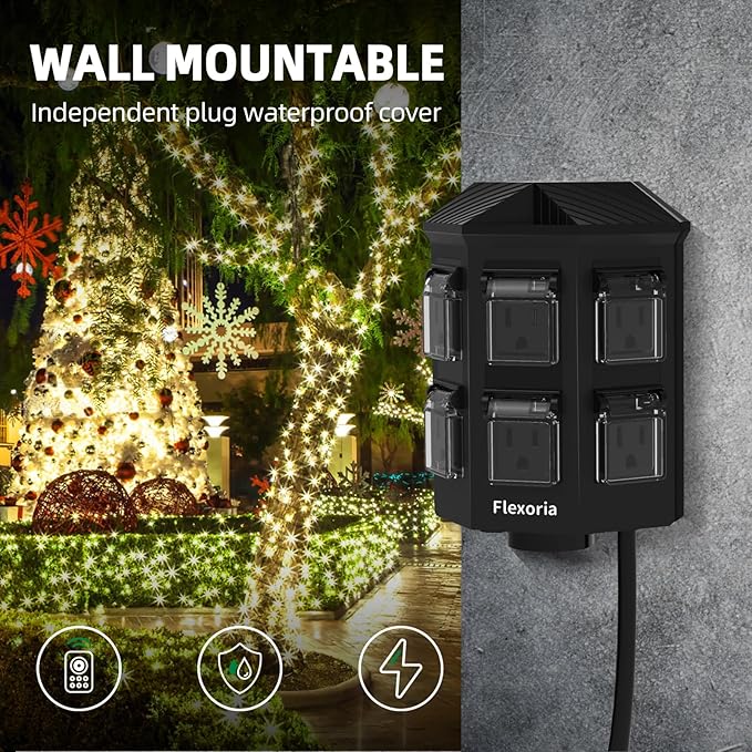 Outdoor Power Stake, 50 Feet Extension Cord Waterproof, Independently Remote Control 3 Sets of Outlets, 6 Grounded Outlets for Garden, Patio, Outdoor Decor, ETL Listed