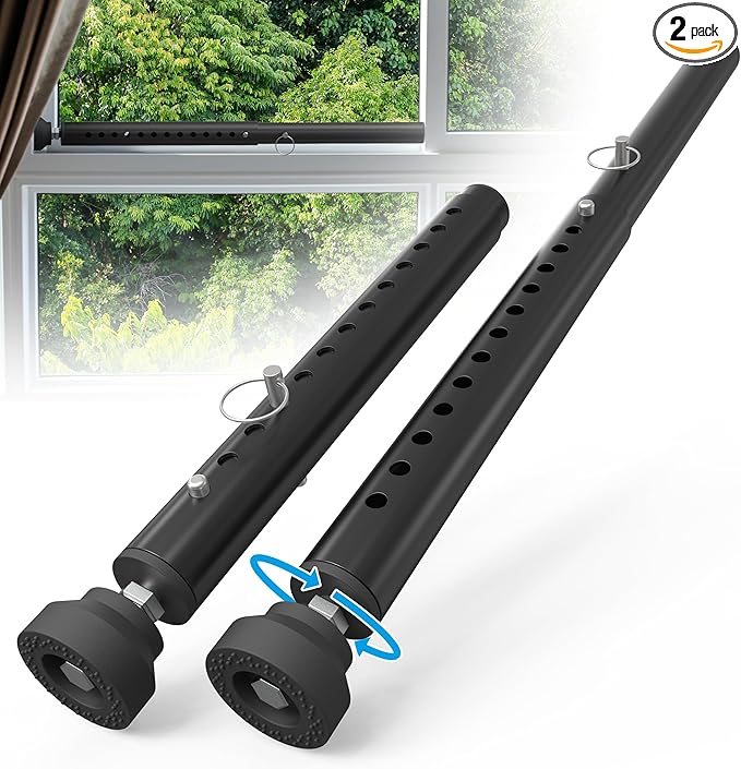 Adjustable（Short）Window Security Bars for Inside Windows, Window Safety Bars for Sliding/Vertical Windows, Window Guards for Home Security, Anti Theft Jammer Bars for（Small）Window -Black 2 Pcs