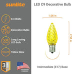 Sunlite 80709 LED C9, Holiday Decorative Light Bulb, 0.4 Watts, E17 Intermediate Base, Faceted Christmas-Lights; Nightlight, Yellow, 6 Count