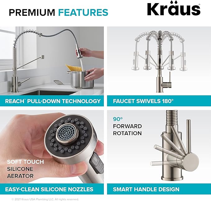 KRAUS Bolden Touchless Sensor Commercial Style 2-Function Single Handle Pull Down Kitchen Faucet in Spot-Free Stainless Steel, KSF-1610SFS