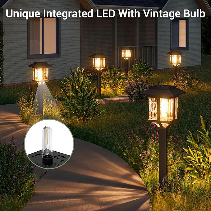 XMCOSY+ Solar Pathway Lights Outdoor, 2-Tone LED Waterproof Garden Outdoor Lighting for Yard Stainless Steel & Glass Solar Powered Landscape Walkway Driveway Decor (Warm White)