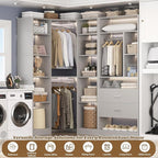 Corner Closet System with 2 Sets, 63.2" Corner Closet Organizer System with 2 Drawers + 18 Shelves + 3 Hanging Rods, Reversible L Shaped Walk-in Closets, Grey (63.2" L x 39.2" W x 80" H)
