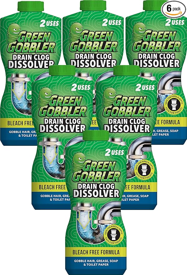 Green Gobbler Liquid Hair Drain Clog Remover & Cleaner, For Toilets, Sinks, Tubs - Septic Safe (6)