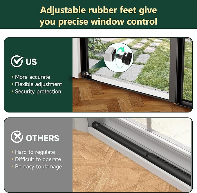 Window Security Bars Adjustable, Window Bars Security Inside Vertical, Heavy Window Ac Lock Bar with Rubber Feet for Up and Down Windows, 17-33 inch Double Hung Window Stopper -2 PCS Patented