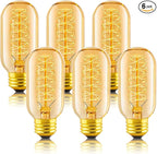 Edison Light Bulb 60w, 6 Pack Dimmable T45 Retro Bulb, 110v-130v, E26 Base Decorated Antique Filament Bulb, Amber Glass, 2200k Warm Yellow Incandescent Bulb, Used for Home Lighting