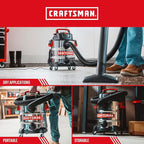 Craftsman CMXEVBE17155 10 Gallon 6.0 Peak HP Stainless Steel Wet Dry Vac, Portable Shop Vacuum Wet and Dry with Filter, Hose and Attachments for Home and Garage Use