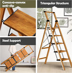 Taranta 5 Step Ladder, Portable Folding Ladder with Wide Pedal, Lightweight Aluminum Step Stool with Convenient Handgrip, 330 lbs Capacity Stepladder for Home, Office - Woodgrain