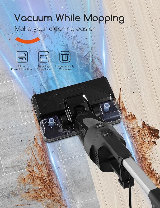 Stick Vacuum Cleaner with 3 Mop Pads Electirc Mop 600W 18kpa Powerful Suction Corded Upright Vacuum Lightweight Electric mop for Tile Hardwood Floor,Marble Cleaning