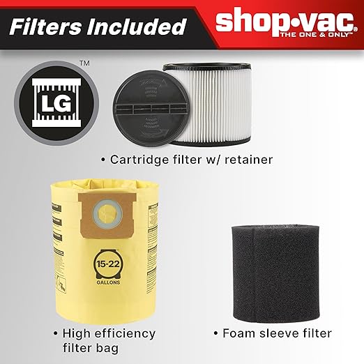 Shop-Vac 5801611 Wet Dry Vac with SVX2 Motor Technology, 16 Gallon, 2-1/2 Inch x 8 Foot Lock-On Hose, 150 CFM, (1-Pack) , Black