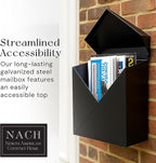 NACH Chicago Extra Large Mailbox, Rust Resistant Large Mailboxes for Outside Wall Mount, Metal Mailbox, Wall Mount Mailbox, Extra Large Capacity Mailbox, 12x12x4.8 inches, Black Mailbox, MB-6301BLK