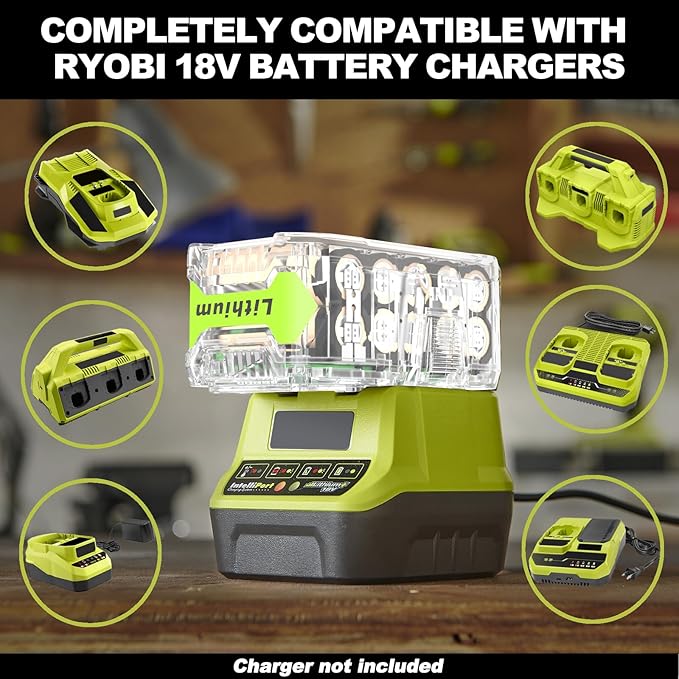5000mAh High-Capacity Replacement for Ryobi 18V Battery P102 P103 P104 P105 P107 P108, Compatible with Ryobi ONE+ 18V Cordless Power Tools and Charger(Transparent)