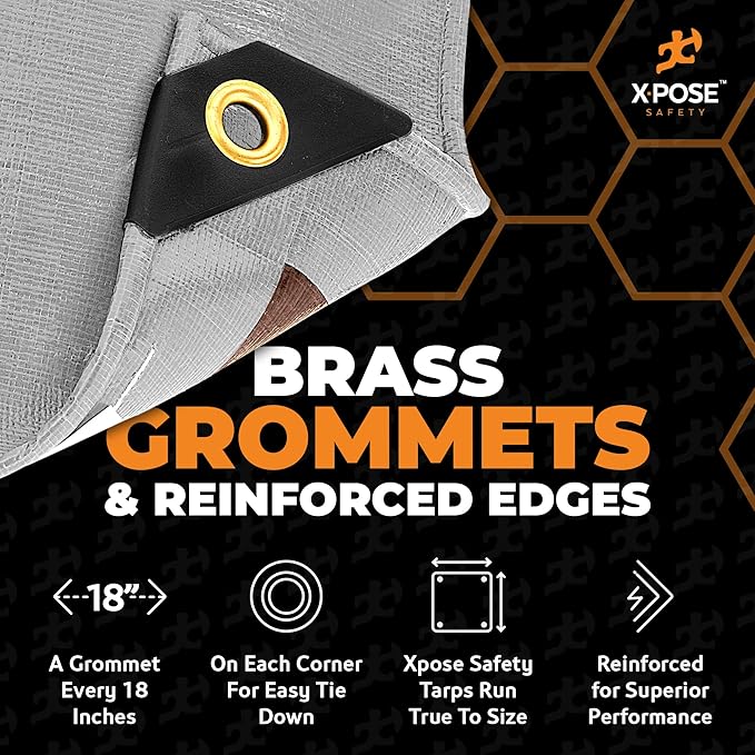 25' x 45' Super Heavy Duty 16 Mil Silver/Brown Poly Tarp Cover - Thick Waterproof, UV Resistant, Rip and Tear Proof Tarpaulin with Grommets and Reinforced Edges - by Xpose Safety