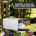 Ilyapa Modern Mailbox for Post Mount - White with Black Door Powder Coated Steel, Waterproof Letter Box for Parcels, with Recessed Magnetic Close Door