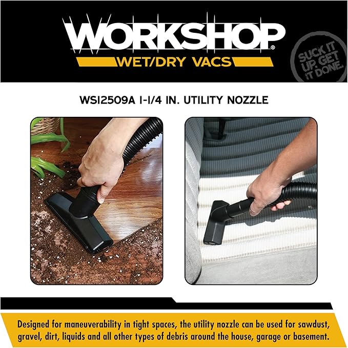 WORKSHOP Wet/Dry Vacs Shop Vacuum Accessories WS12509A Utility Nozzle Attachment for Wet Dry Vacuum Cleaners, Fits 1-1/4-inch Extension Wands and Hoses